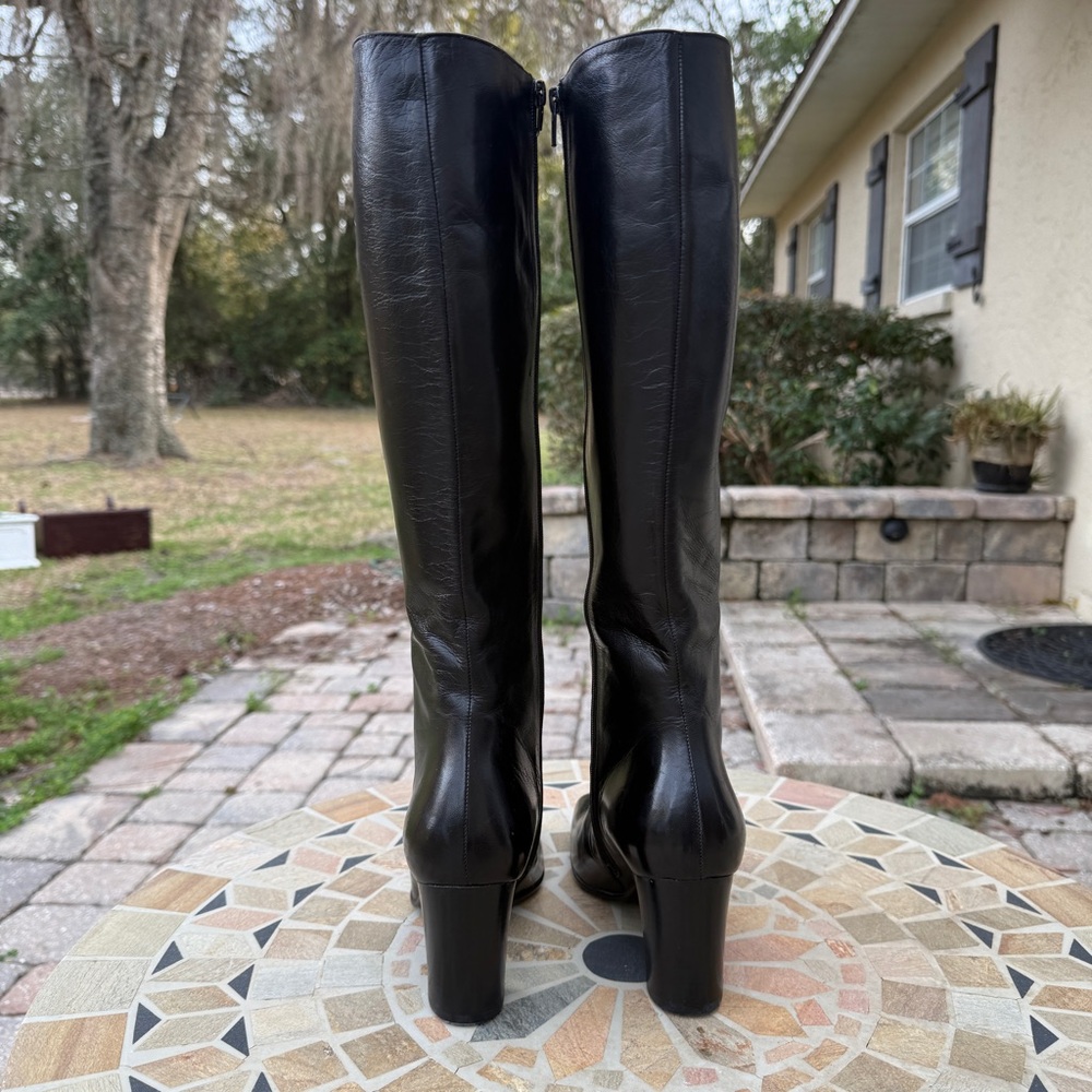 Bally Steviera Boots Black Leather Knee High Block Heel Made in Italy US 6 NWOB - Picture 4 of 13